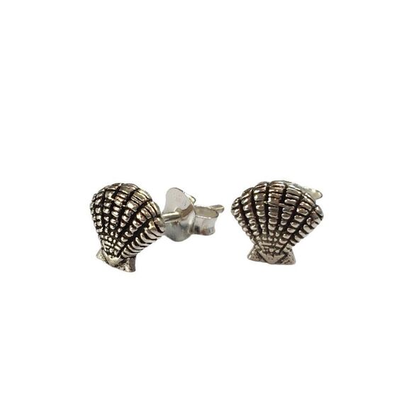 Handmade Sterling Silver Seashell Earrings 925 Posts Shell Studs - Picture 1 of 15